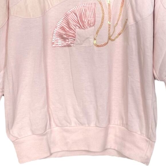 1980s Vintage Embroidered Sweater Sequins Lotus Flowers Pullover Size Large Pink - Picture 9 of 12